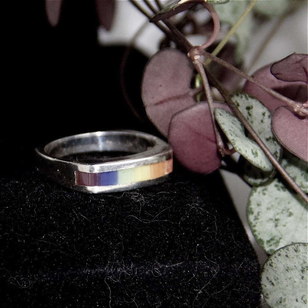 Sterling Silver Rainbow Inlay Band Ring 925 Pride Jewelry Size 9